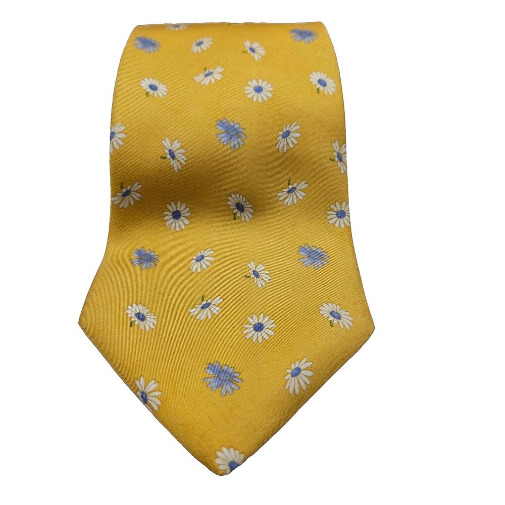 J. Crew Silk Necktie Yellow Daisy Print Made in USA